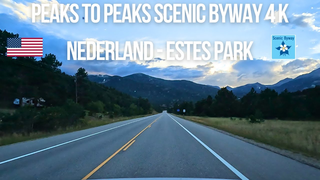 RV driving in Colorado Peaks to Peaks Scenic Byway in Rocky Mountains from Nederland to Estes Park