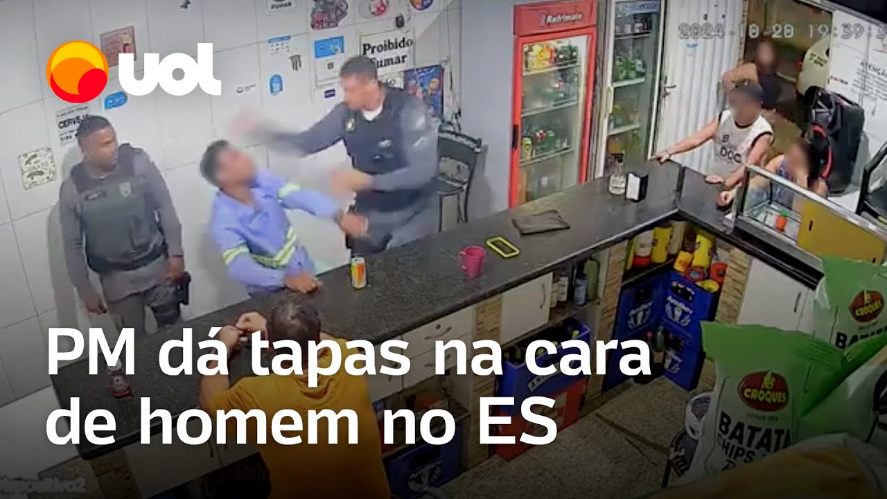 PM d&aacute; tapas em homem, em bar, no ES, e corpora&ccedil;&atilde;o diz que vai apurar; v&iacute;deo mostra momento