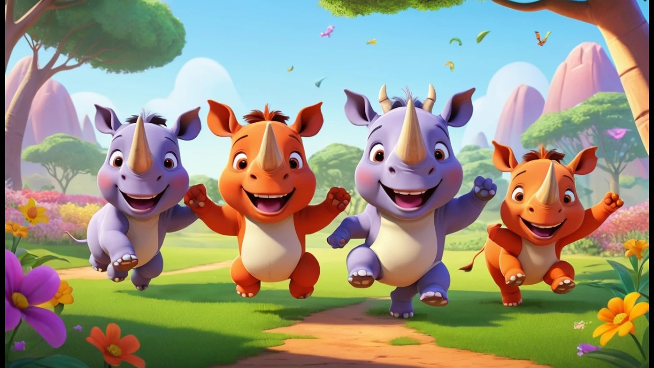 Fünf Baby-Nashörner stampfen, stampfen, stampfen 🦏 | Kräftiges Bewegungslied & Zählvidep