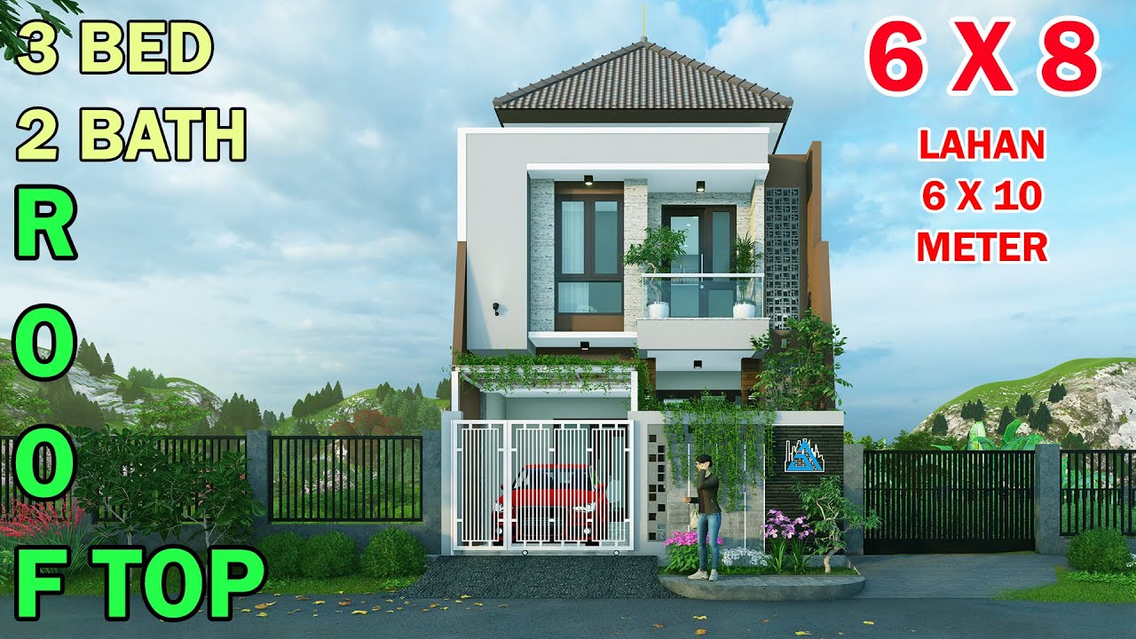 Split Level House 6X8 Meter 3 Bedroom 2+1 Bathroom Mushola Rooftop Di Lahan 6x10 Meter