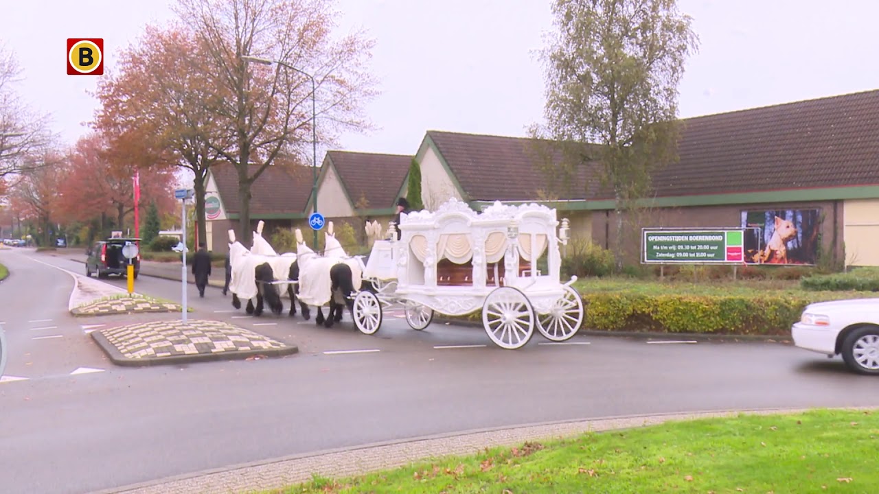 Uitvaart slachtoffer drugslab Kaatsheuvel, koets wordt voorgetrokken door vier witte paarden