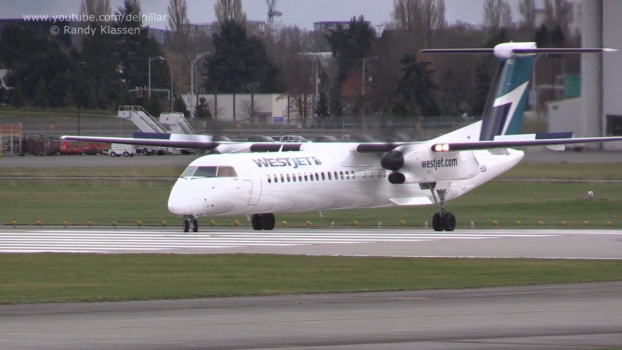 WestJet Encore Q400 takeoff at YVR