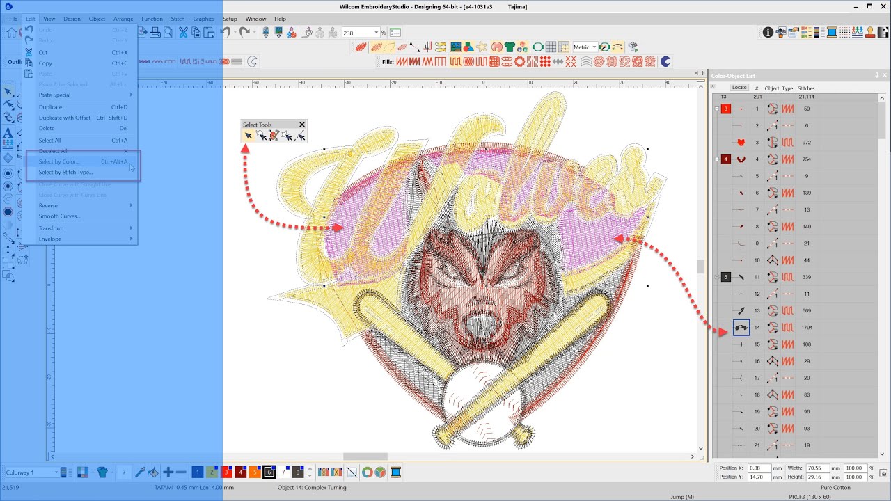 How to Select Objects in Wilcom's EmbroideryStudio