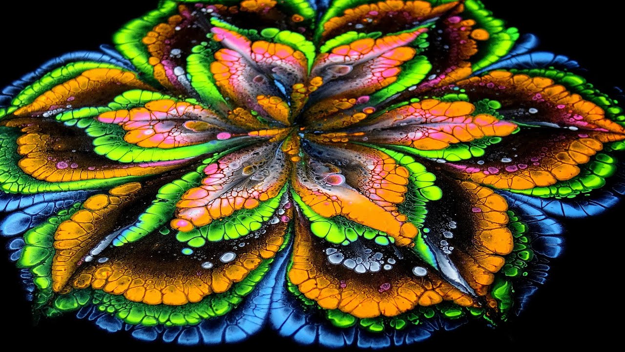 Explore the Magic of Fluorescent Pearls with Acrylic Pouring Reverse Flower Dip Technique