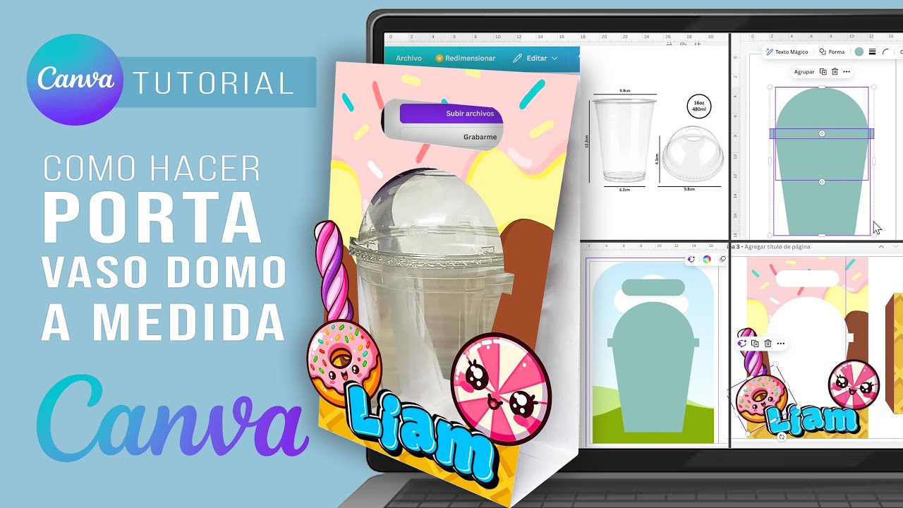 Como hacer PORTA VASOS DOMO SORPRESAS INFANTILES a medida muy fácil con CANVA GRATUITO