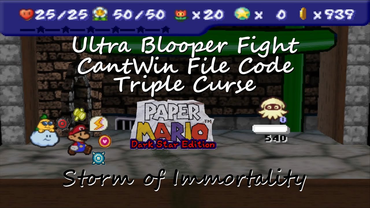 Paper Mario Dark Star Edition: Ultra Blooper Fight with CantWin File Code, Triple Curse (9x)