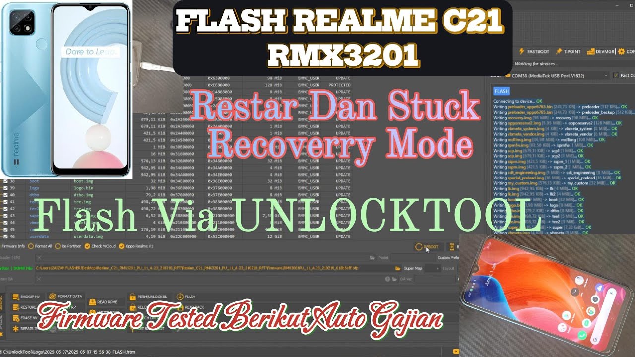 flash realme c21 (RMX3201) Restar dan stuck recoverry via unlocktool file tested