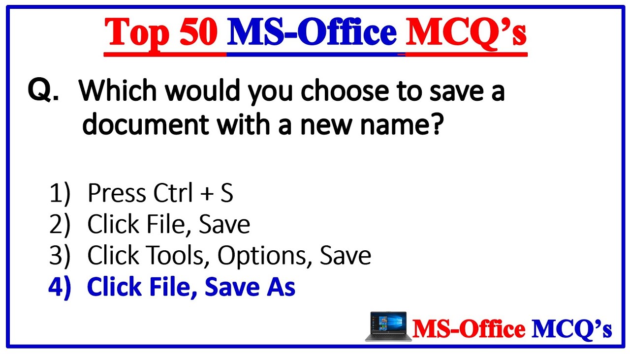 Top 50 MS Office mcq Questions and Answer | Microsoft Office | MS Office
