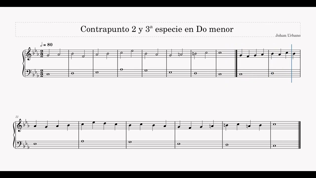 Ejercicio contrapunto estricto de 2ª y 3ª especie en Do menor.