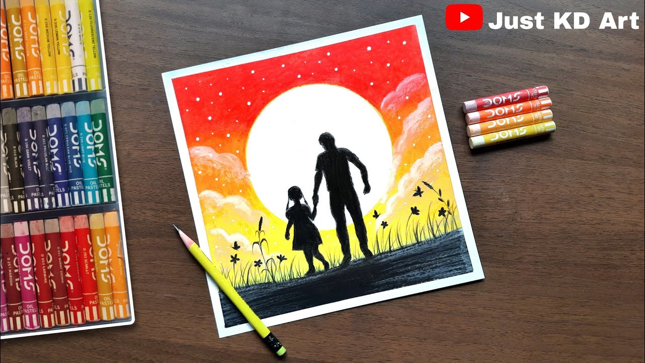 Father's day drawing - step by step । Easy way to Draw Father and Daughter 🤗💐