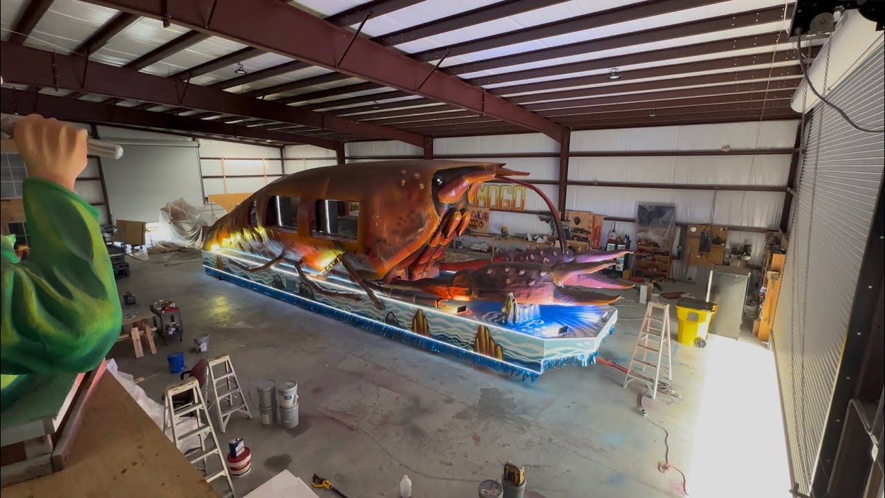 The Krewe of Comogo unveiled its 50th handmade float: A crawfish!