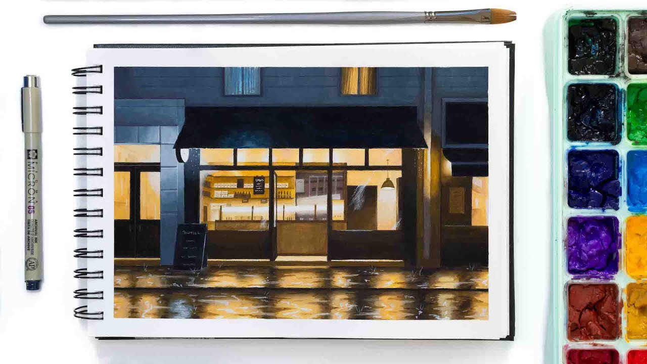 Night Cafe | MIYA/HIMI Gouache Sketchbook Painting