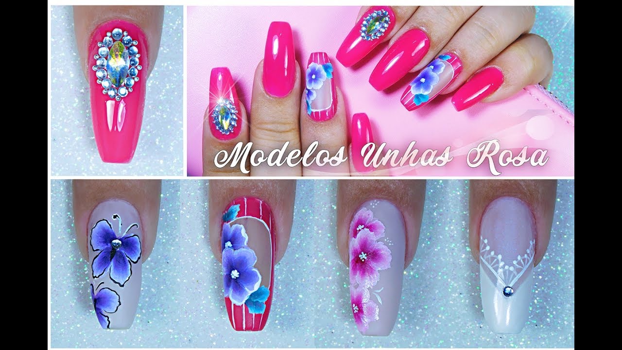 Passo a passo 5 Decorações para Unhas Rosa - One Stroke - Renda - Jóias Nail art | Aline Makelyne