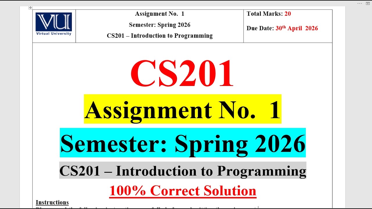 cs201 assignment 1 solution 2026 | cs201 assignment 1 solution | cs201 assignment 1 Spring 2026