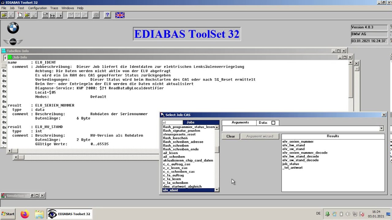 tool32 BMW elv cas counter reset - ohne z&uuml;ndung - without ignition - ediabas - inpa - keine z&uuml;ndung