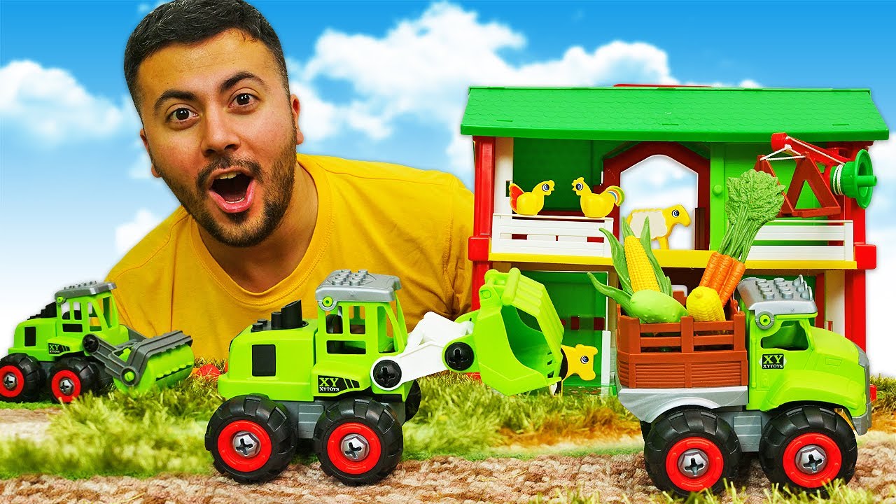 &Ccedil;ocuklar i&ccedil;in eğitici videolar - Okan Abi iş arabalar ile &ccedil;iftlikte &ccedil;alışıyor! Araba oyunları
