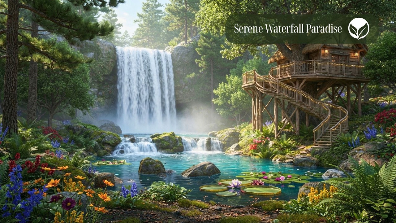 Relaxing Spring Waterfall 🌸 Gentle Water Sounds and Birds for a Peaceful Day