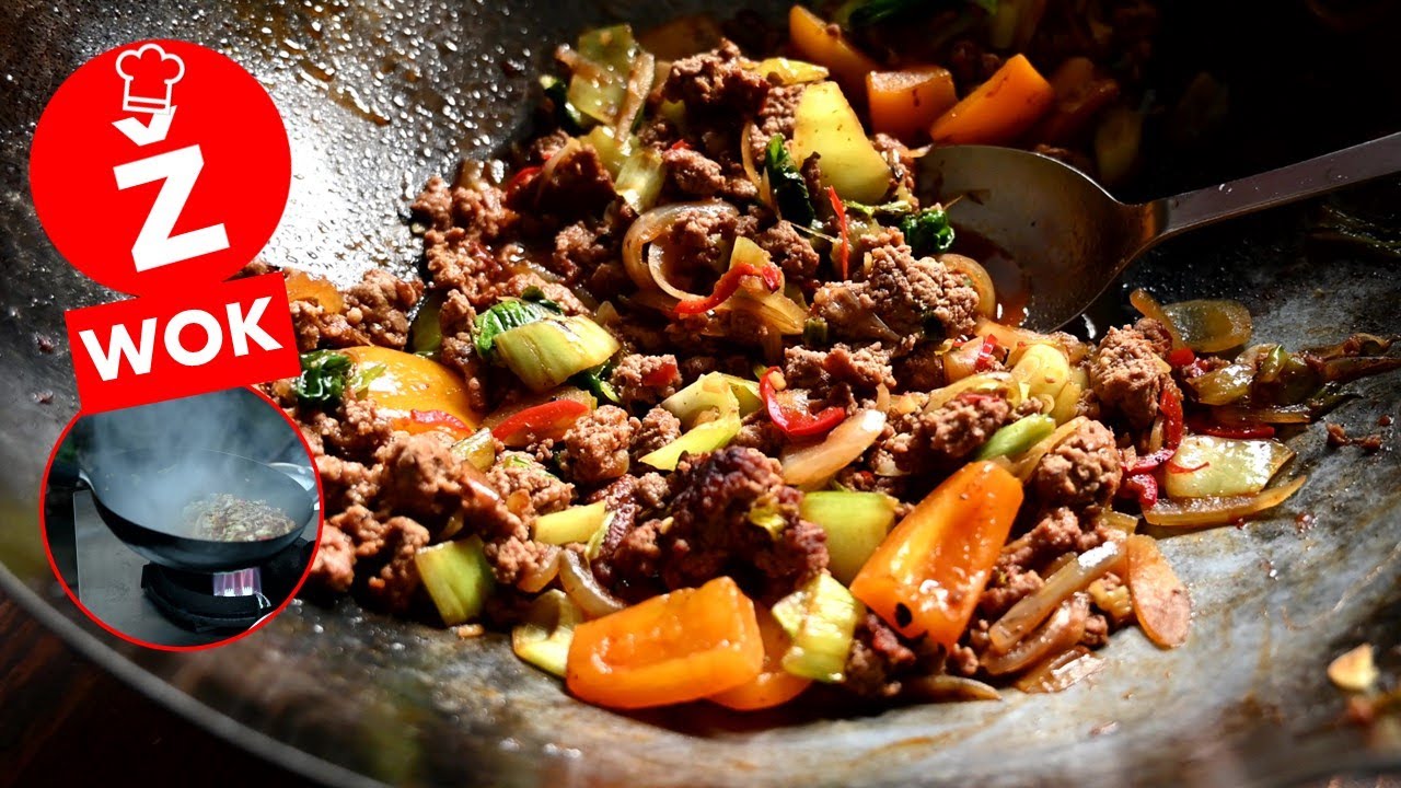 Wok freestyle Gericht mit Hackfleisch und viel Gemüse - scharf, schnell, einfach