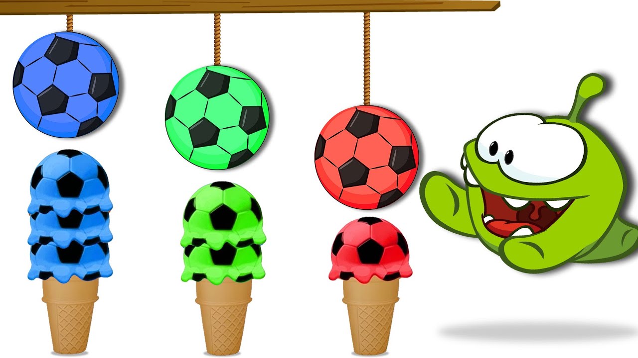 Nova! O SORVETE DE BOLA DE FUTEBOL COLORIDO COM OS OM NOM - Aprenda Português com Om Nom