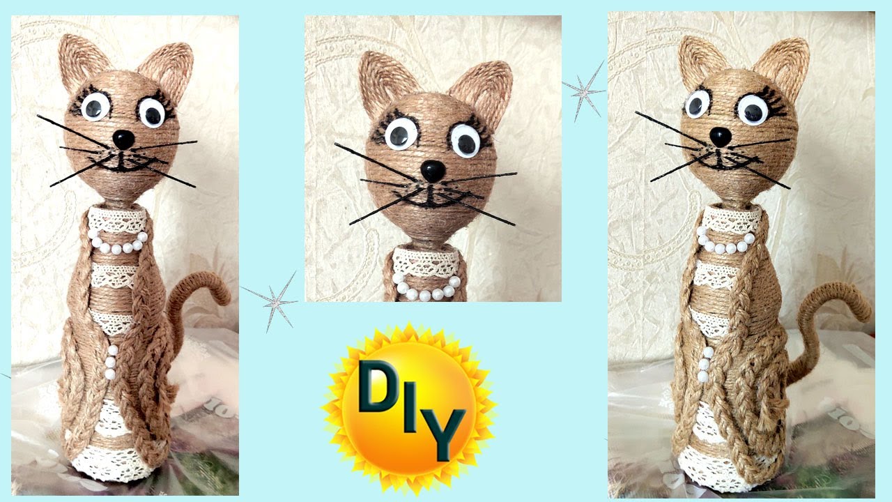 Кошка из джута. Отличный подарок . DIY/рукоделие.