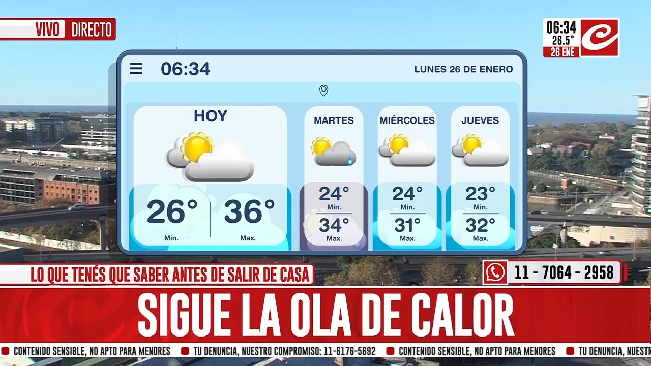 Lunes caluroso con m&aacute;xima de 36&deg; en la ciudad de Buenos Aires... &iquest;c&oacute;mo sigue la semana?
