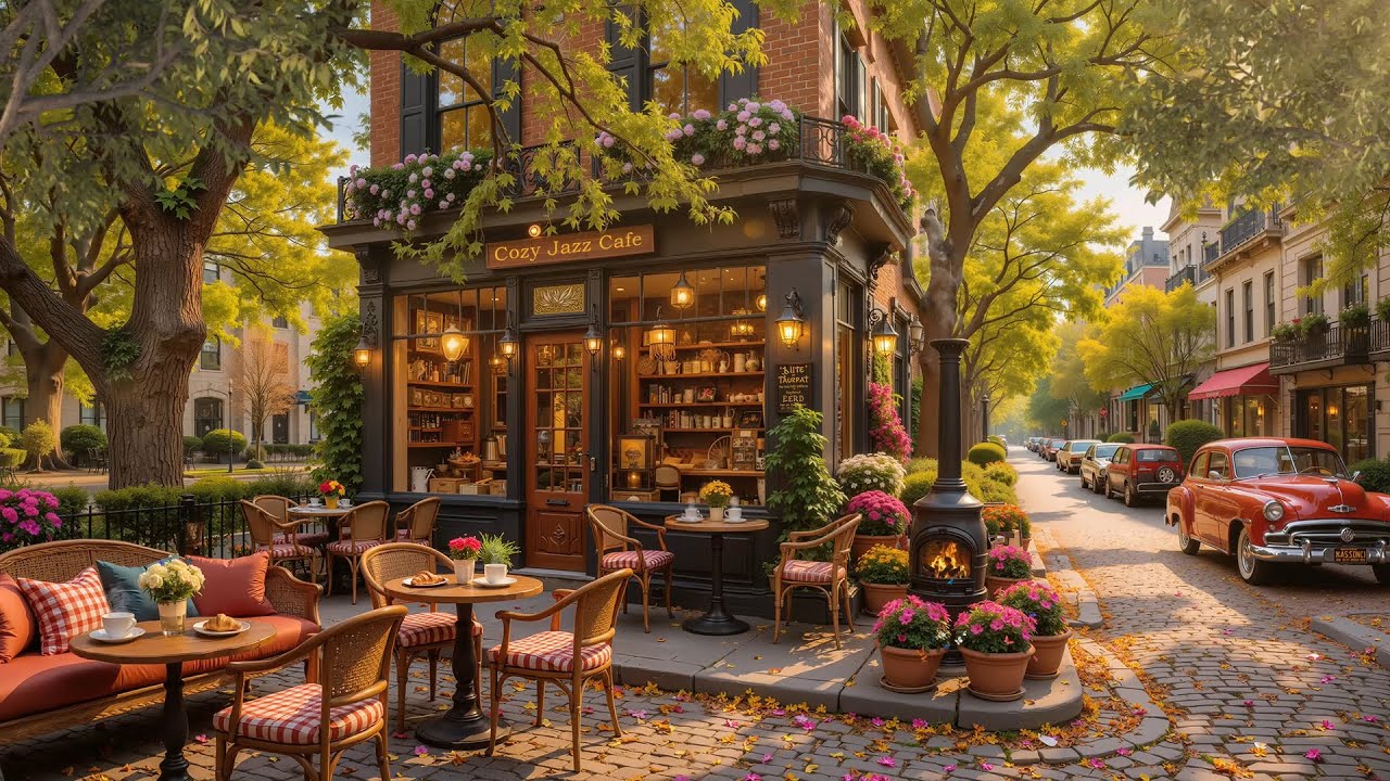 Calming Jazz Music at Cozy Outdoor Coffee Shop ☕ January Jazz Piano Background  for Unwind