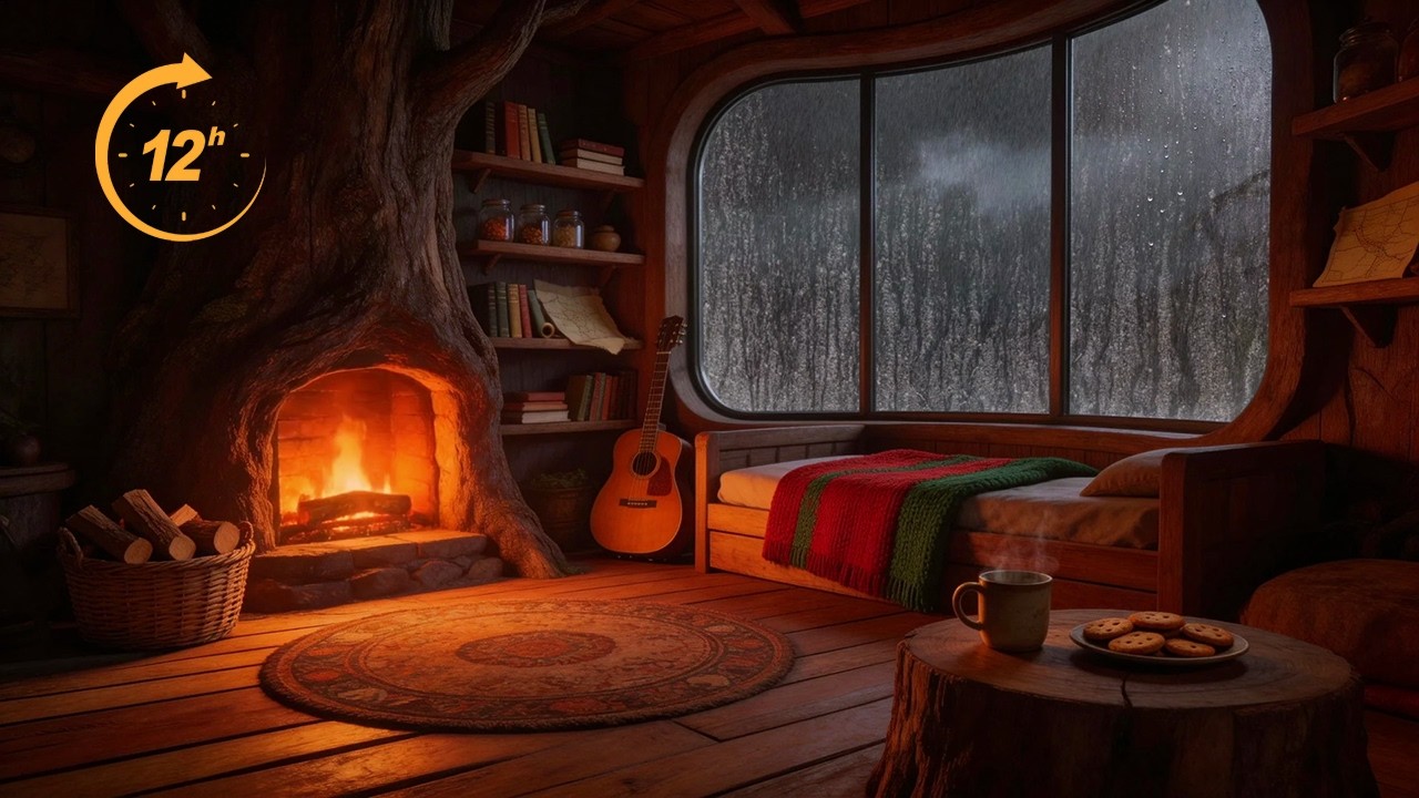 Gentle Raindrops & Warm Fireplace | Relaxing White Noise for Stress Relief