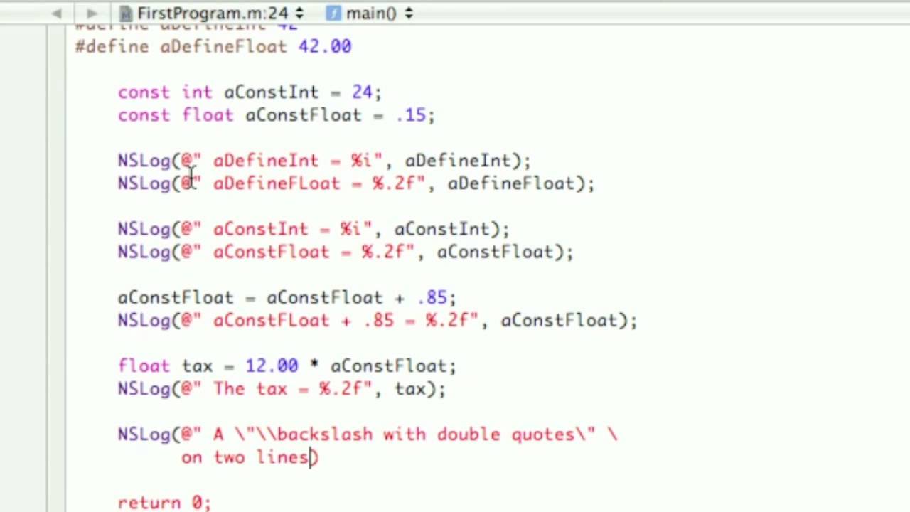 Objective-C Tutorial - Lesson 7: Part 2: Xcoding Constants