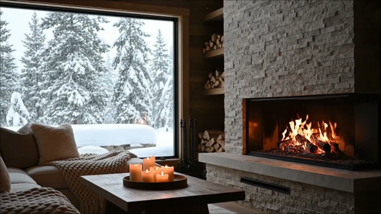 Cozy Winter Cabin Ambiance ❄️🔥 | Crackling Fireplace, Snowfall & Relaxing Classical Music