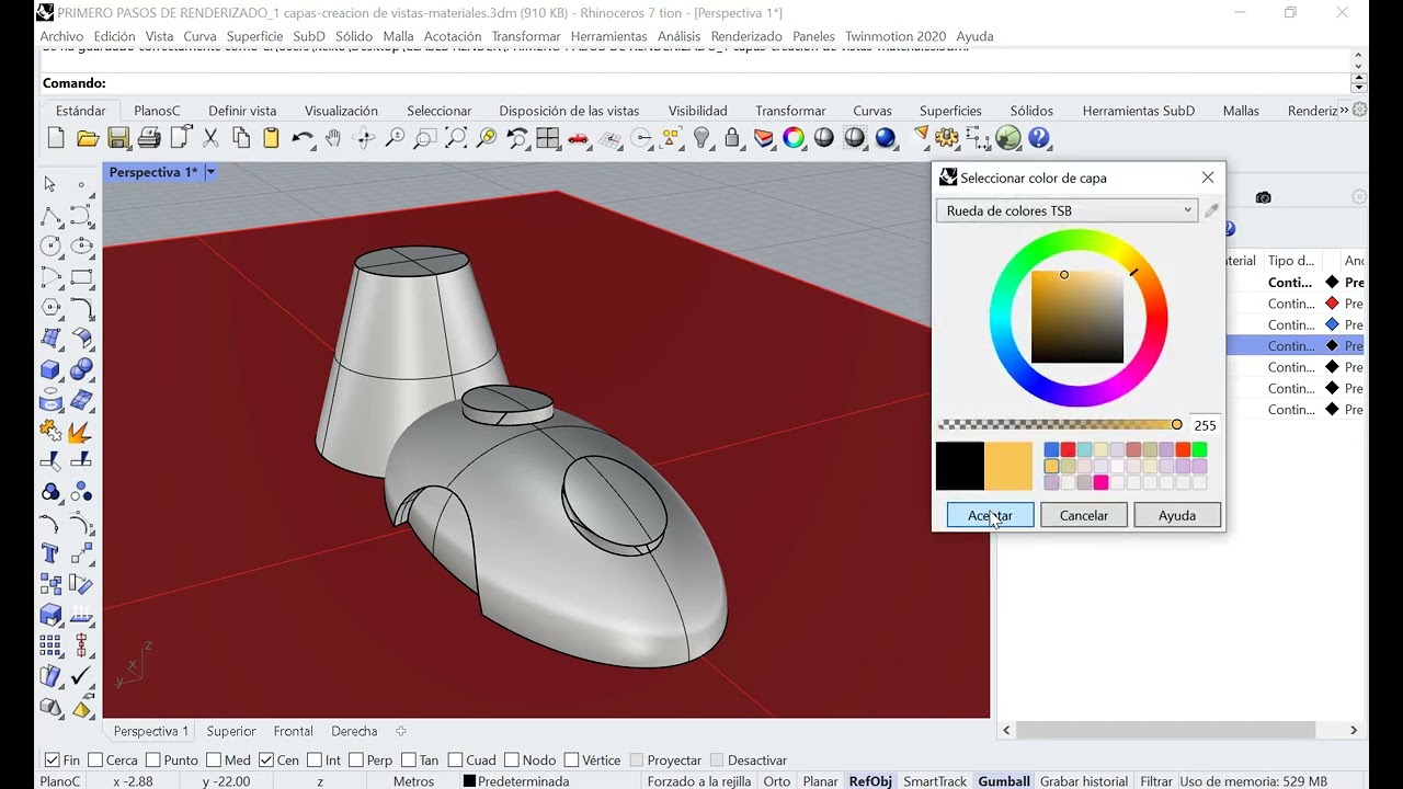 Video 1de 2. Primeros pasos de renderizacion en Rhinoceros 7