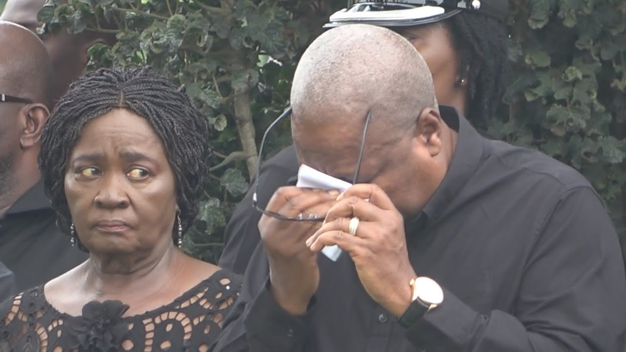 Watch President Mahama break into tears as he lays flowers for helicopter crash victims
