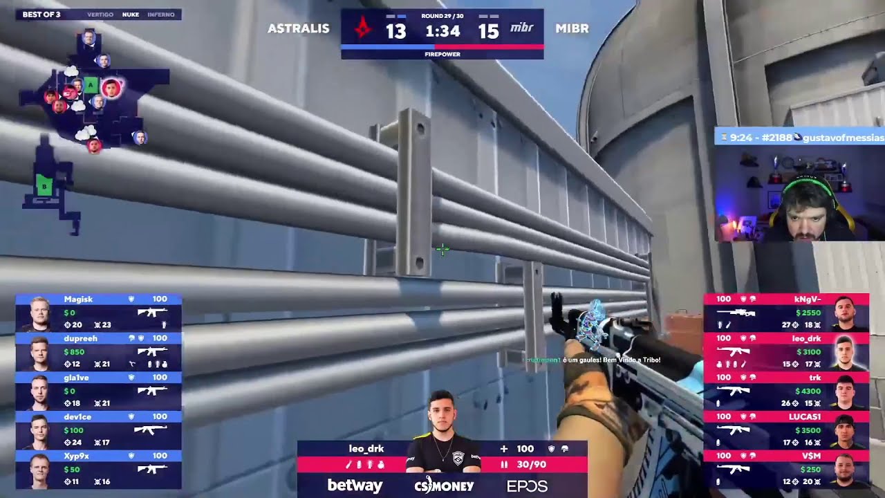 Leo_drk amassando &uacute;ltimo round | Mibr vs Astralis (Nuke)