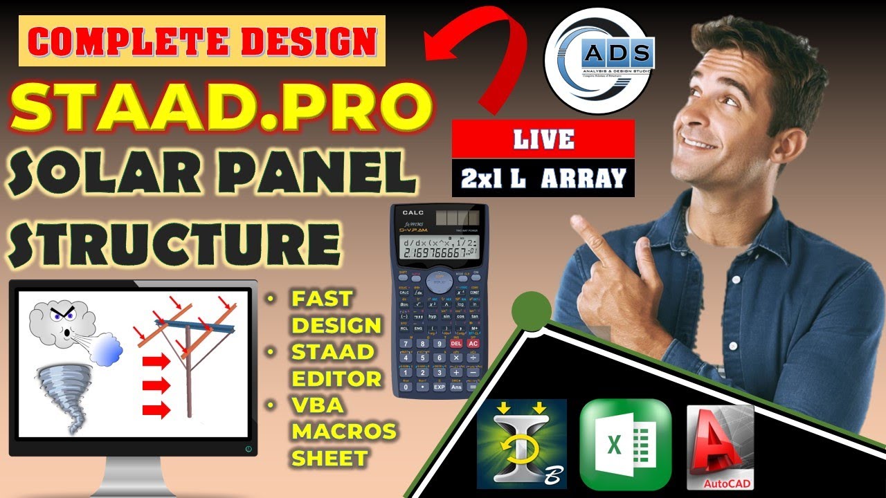 STAAD.Pro Solar Panel Structure Design (2x1L Array) | Dead & Wind Load Analysis