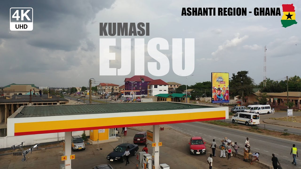 Ejisu Kumasi Aerial view in the Ashanti Region of Ghana 4K