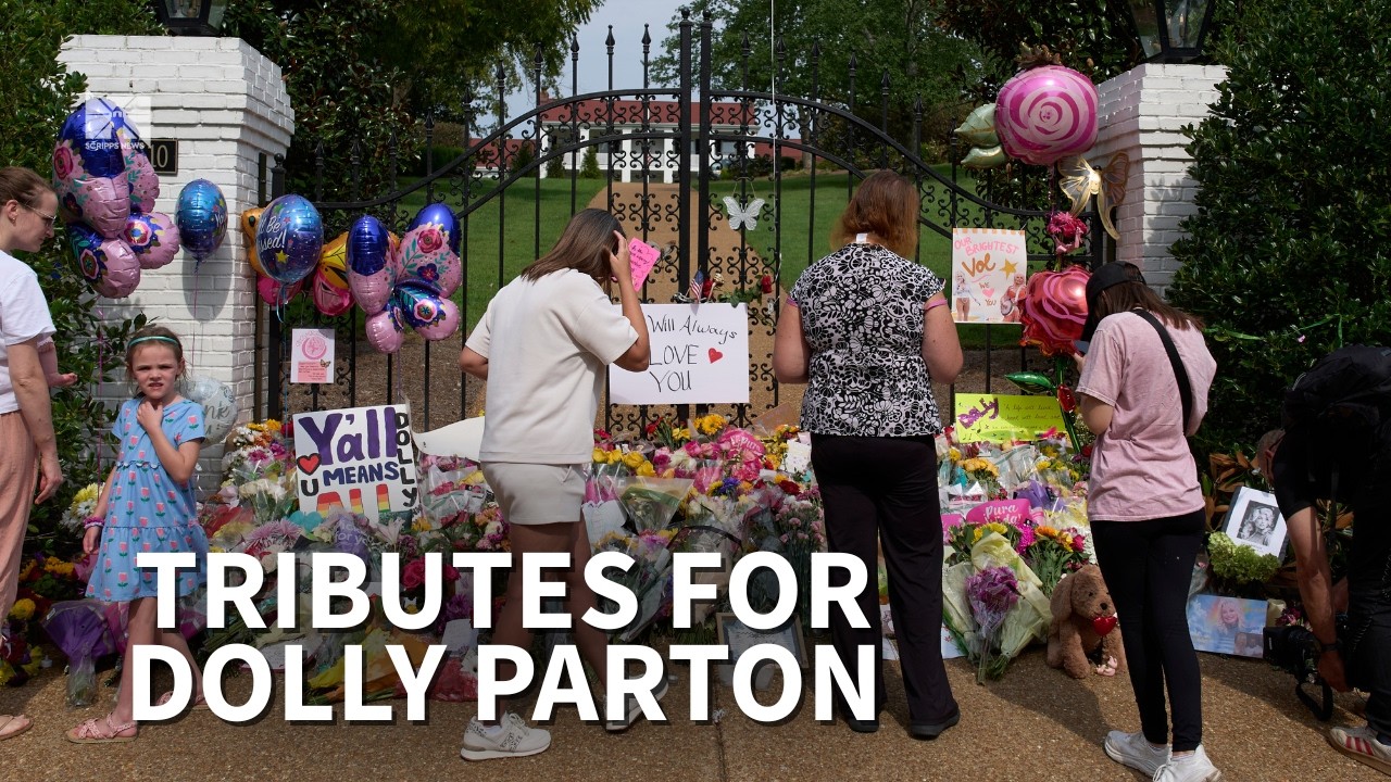 Tributes left for Dolly Parton outside her Brentwood house in Tennessee