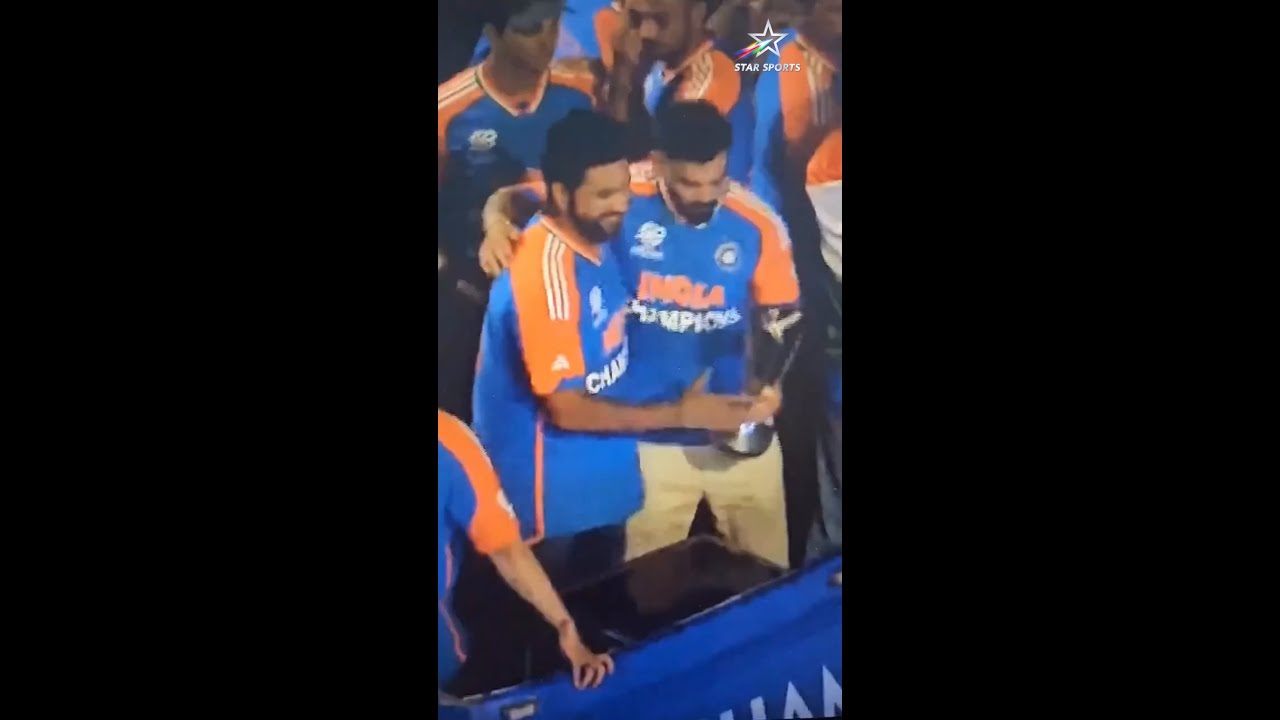 Rohit Sharma and Virat Kohli lifting the trophy high | #T20WorldCupOnStar
