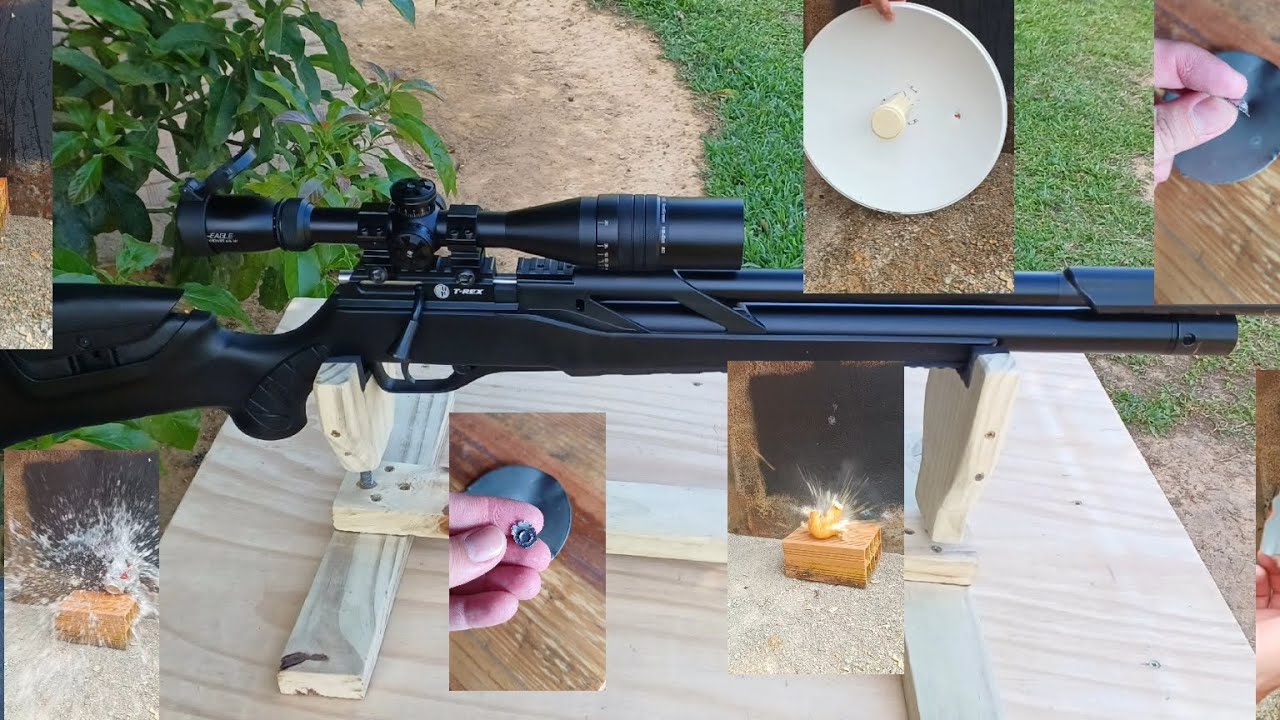 Carabina PCP t-rex 6.35 teste de penetração com slug em vários metais será que atravessa? #teste 