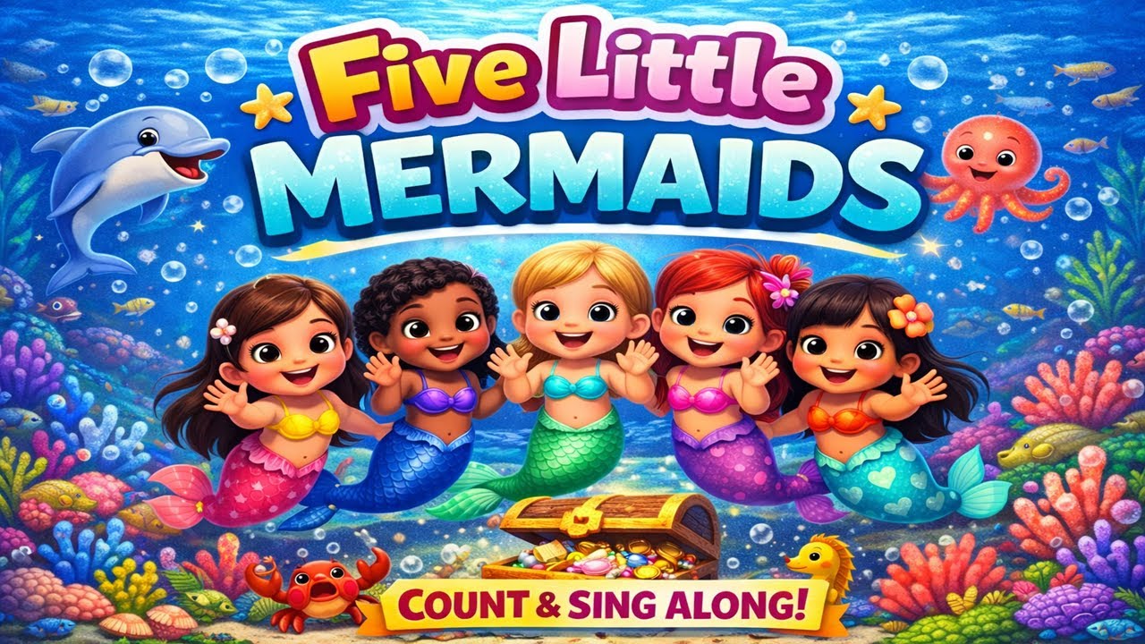Five Little Mermaids 🧜‍♀️🌊 | Counting Song for Kids | Fun Mermaid Rhymes