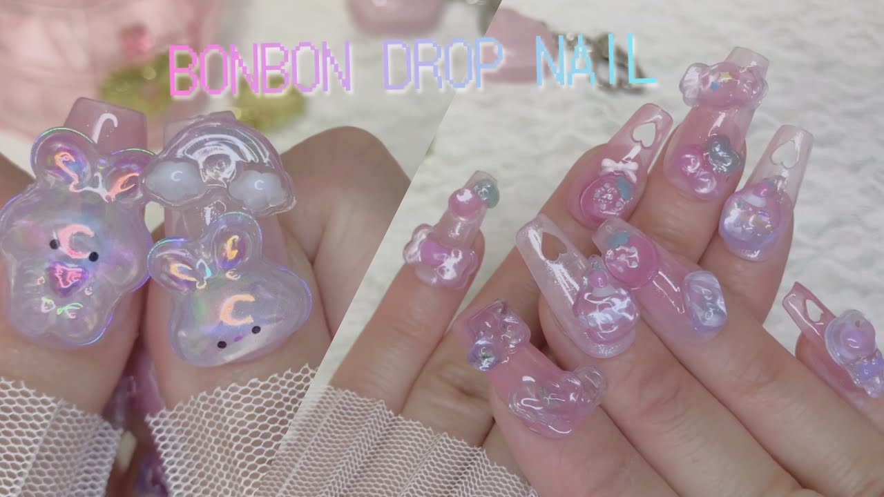 ボンボンドロップシールでゆめかわネイル💕🎀
