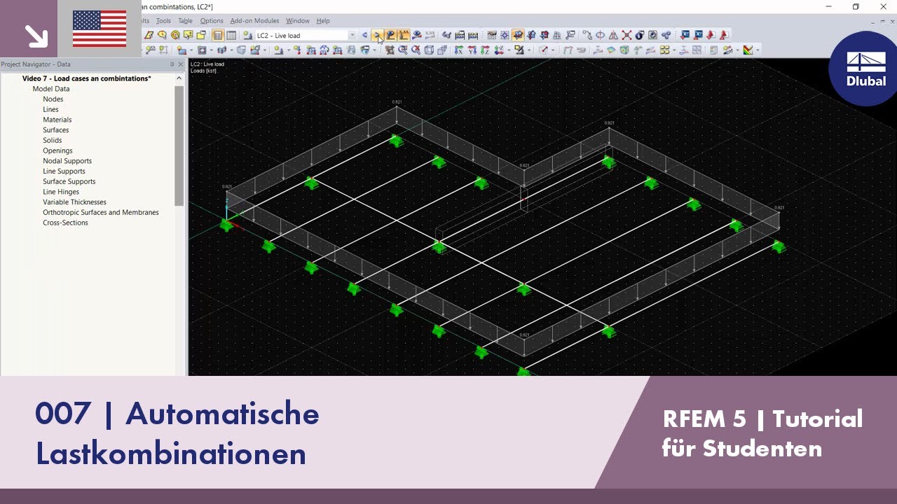 [EN] RFEM 5 - Tutorial f&uuml;r Studenten | 007 Automatische Lastkombinationen