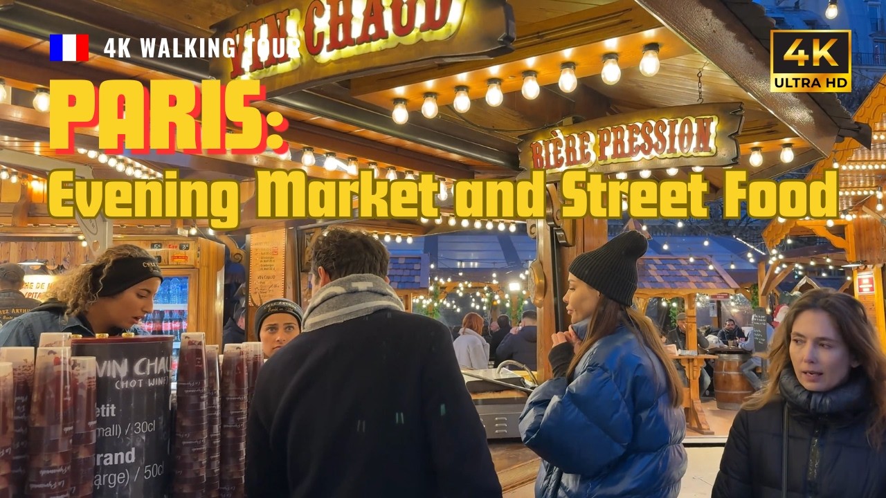 Paris Evening Market Walk | Street Food, City Lights & Atmosphere (4K)