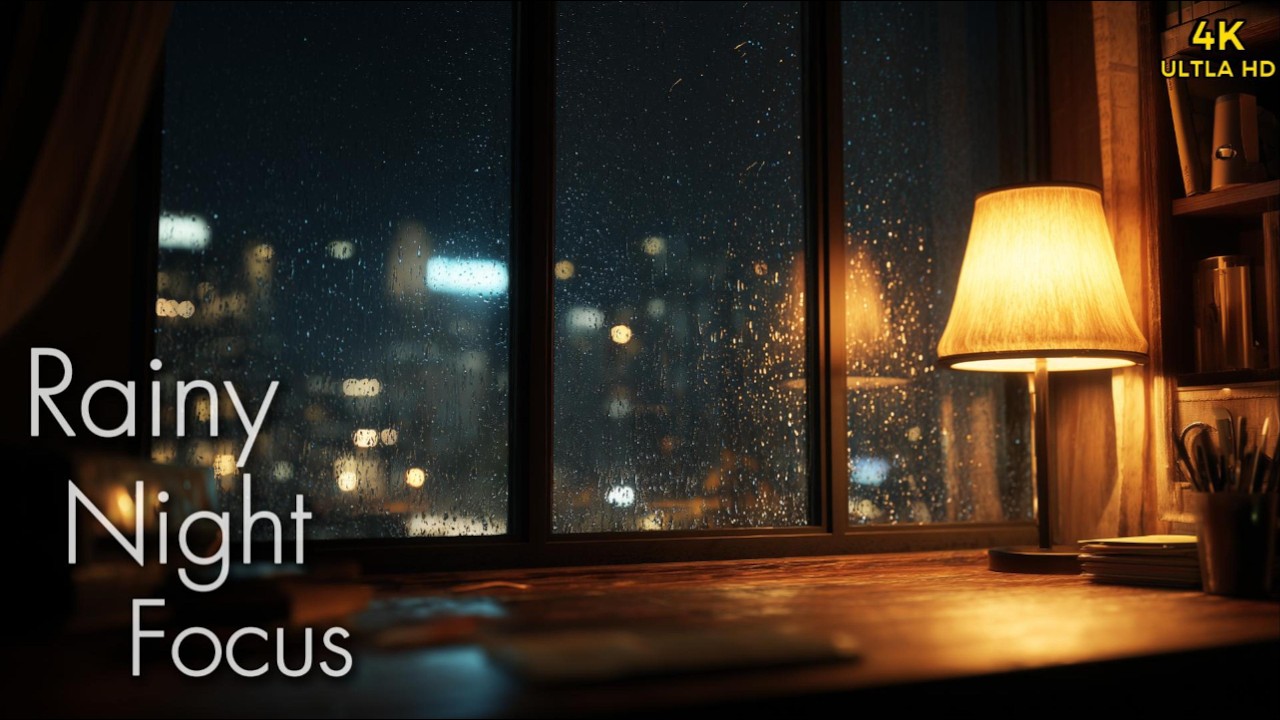 Cozy Rainy Night Ambience ☔ 4K Rain Sounds for Study, Work and Deep Focus