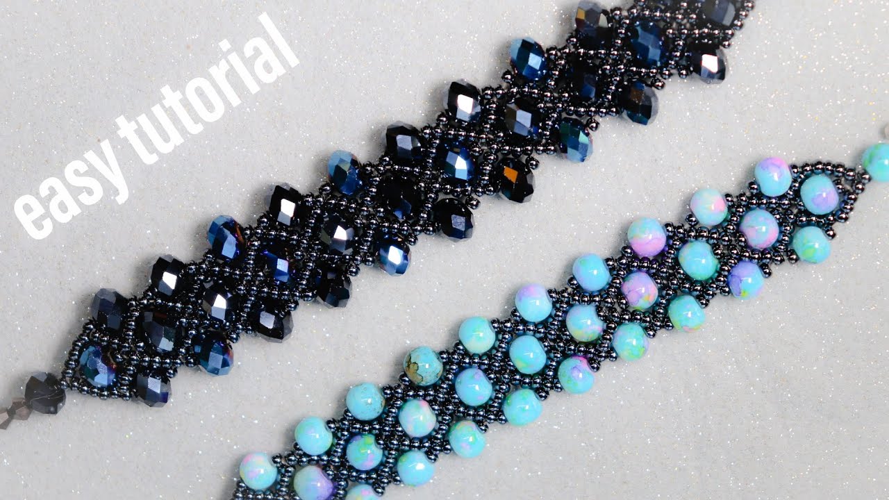 اموزش دستبند سه ردیف سنگ ظریف و ساده beaded bracelet N40/easy tutorial /DIY