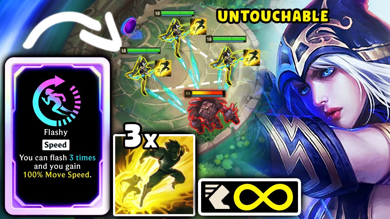 Ashe but I have 3 Flashes and crazy Move Speed (no one can touch me)