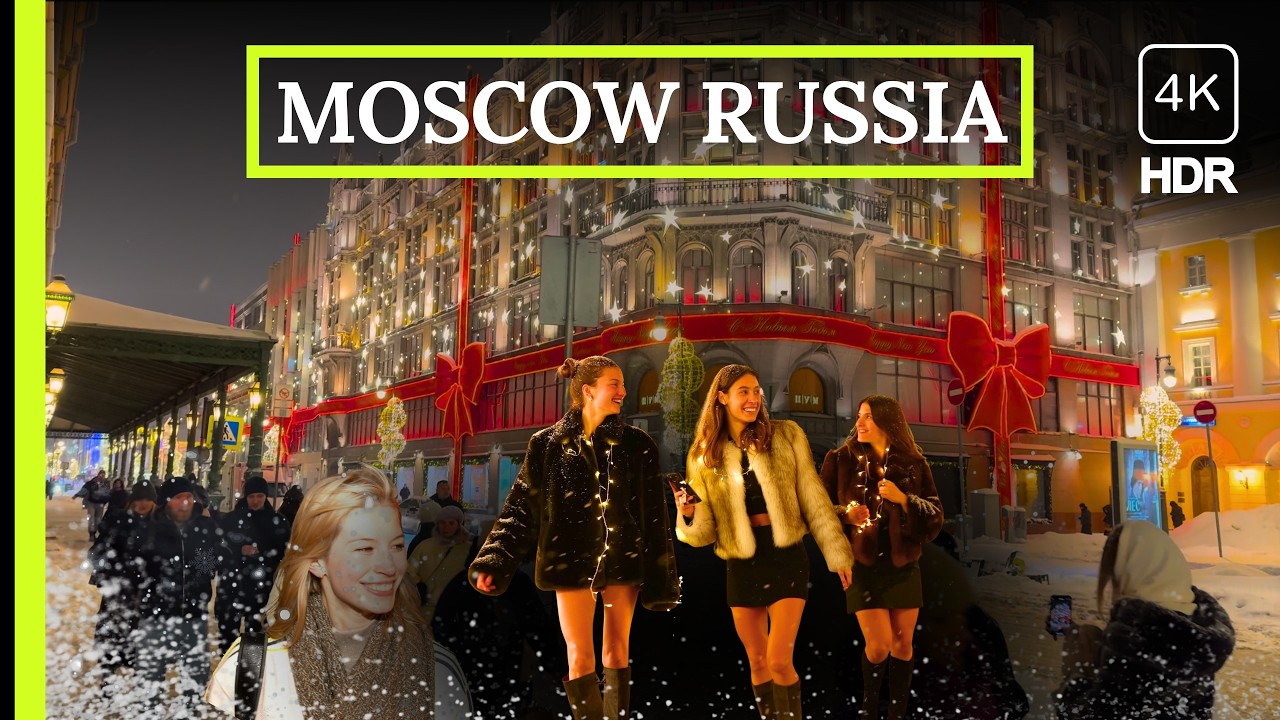 ❄️ Snowfall in Moscow ✨ Russia Winter Evening ❤️ Christmas Walking Tour 4K HDR