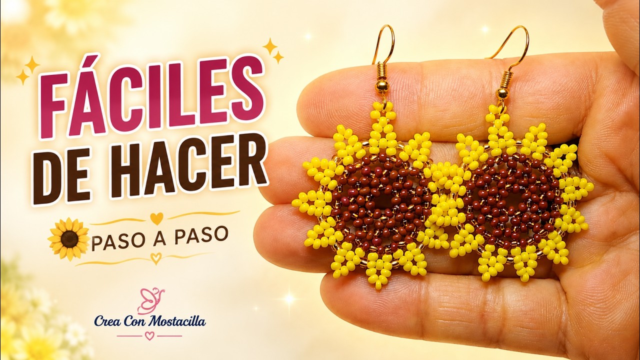 ARETES En Mostacilla Con Forma De Girasol  🌻| Paso a Paso Fácil De HACER