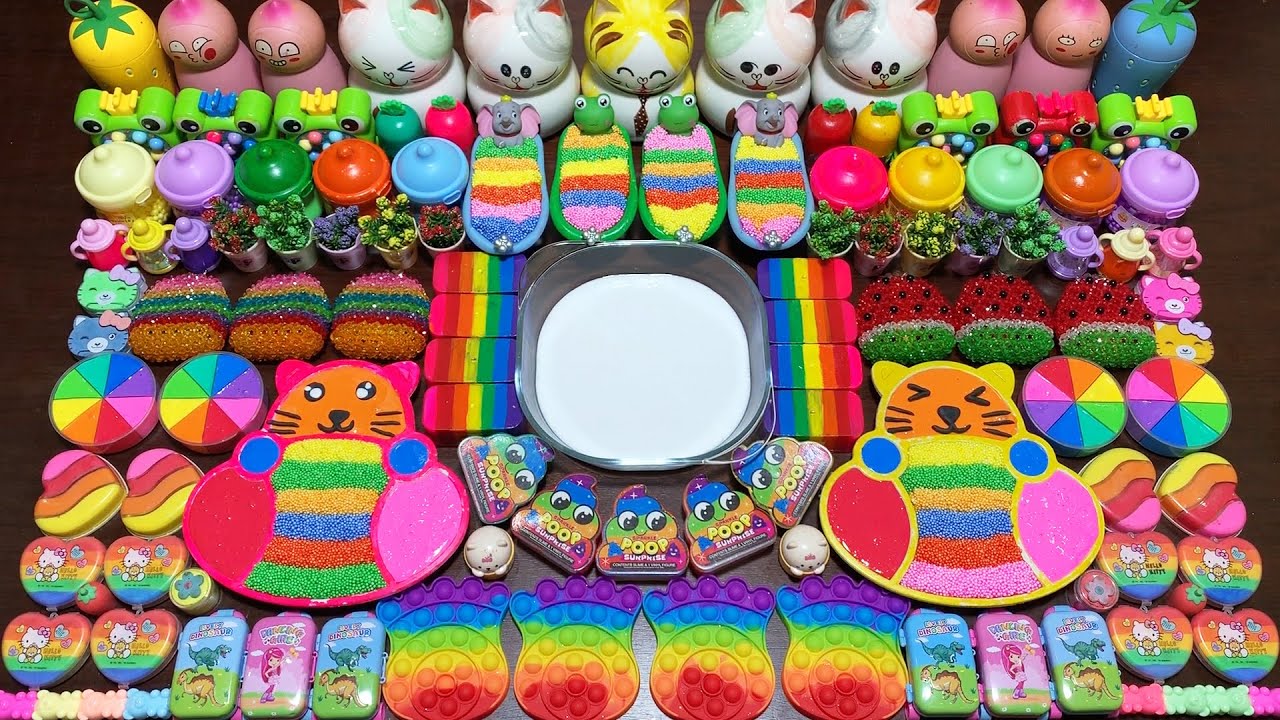 RELAXING WITH CLAY AND GLITTER ! Mixing Random Things Into GLOSSY Slime #2663