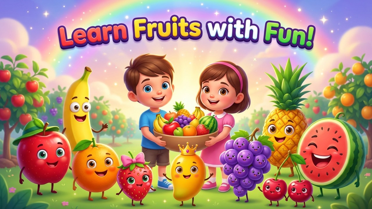 🌈 Learn Fruit Names & Colors 🍓🍌Fun Kids 3D Cartoon Learning Video 🎨