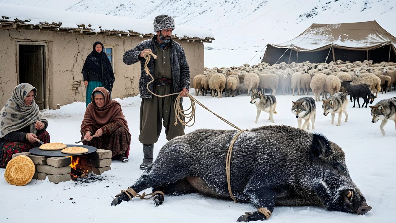 Afghanistan Winter Hunt | Wild Boar Meat on Fire + Fresh Bread to Stay Alive