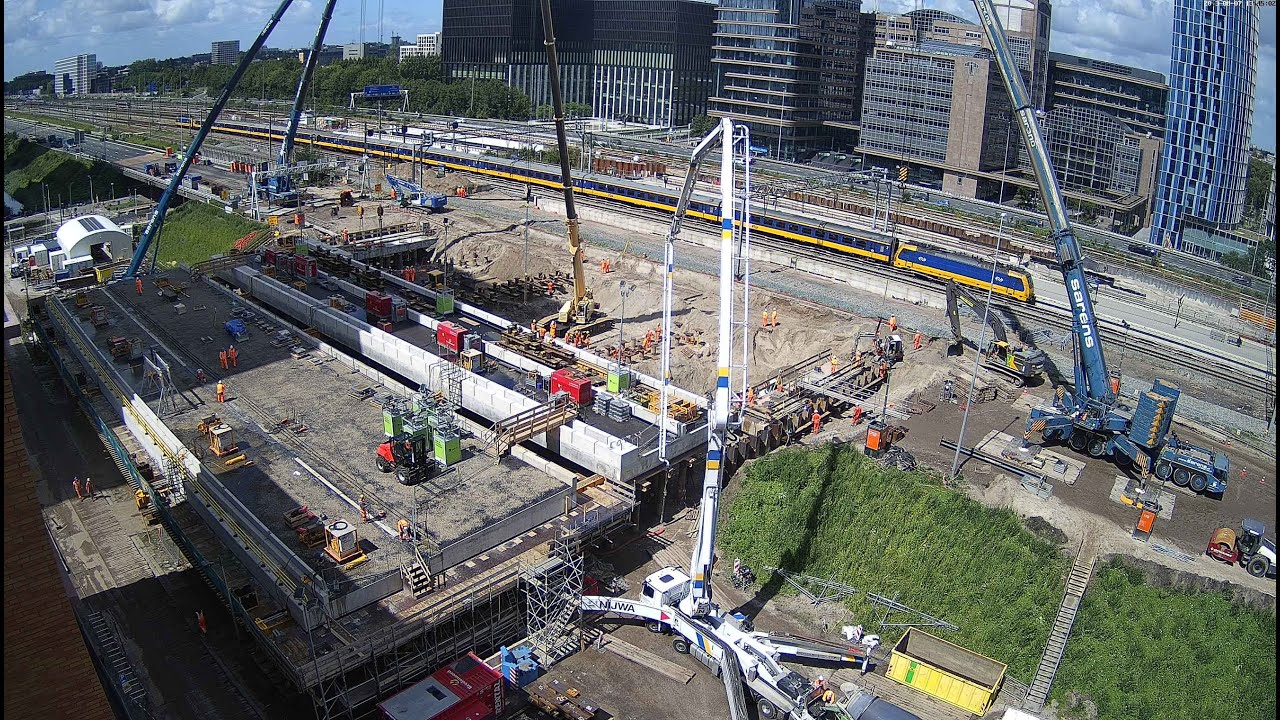 Timelapse zomerwerkzaamheden Zuidasdok Amsterdam (augustus 2023)